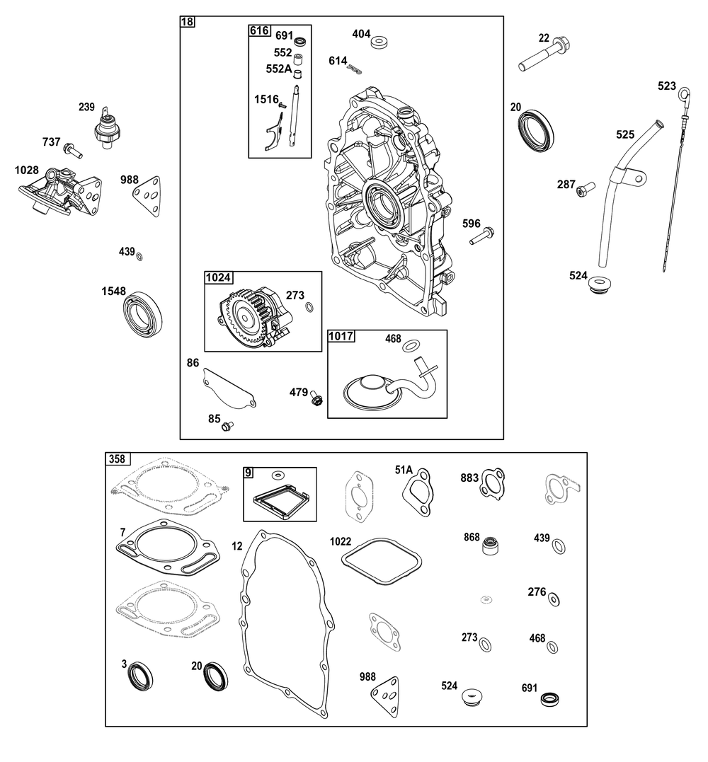 Crankcase Cover/Sump Group Diagram and Parts List for 305442-0616-B5 200000 - 399999 Briggs and Stratton Engine